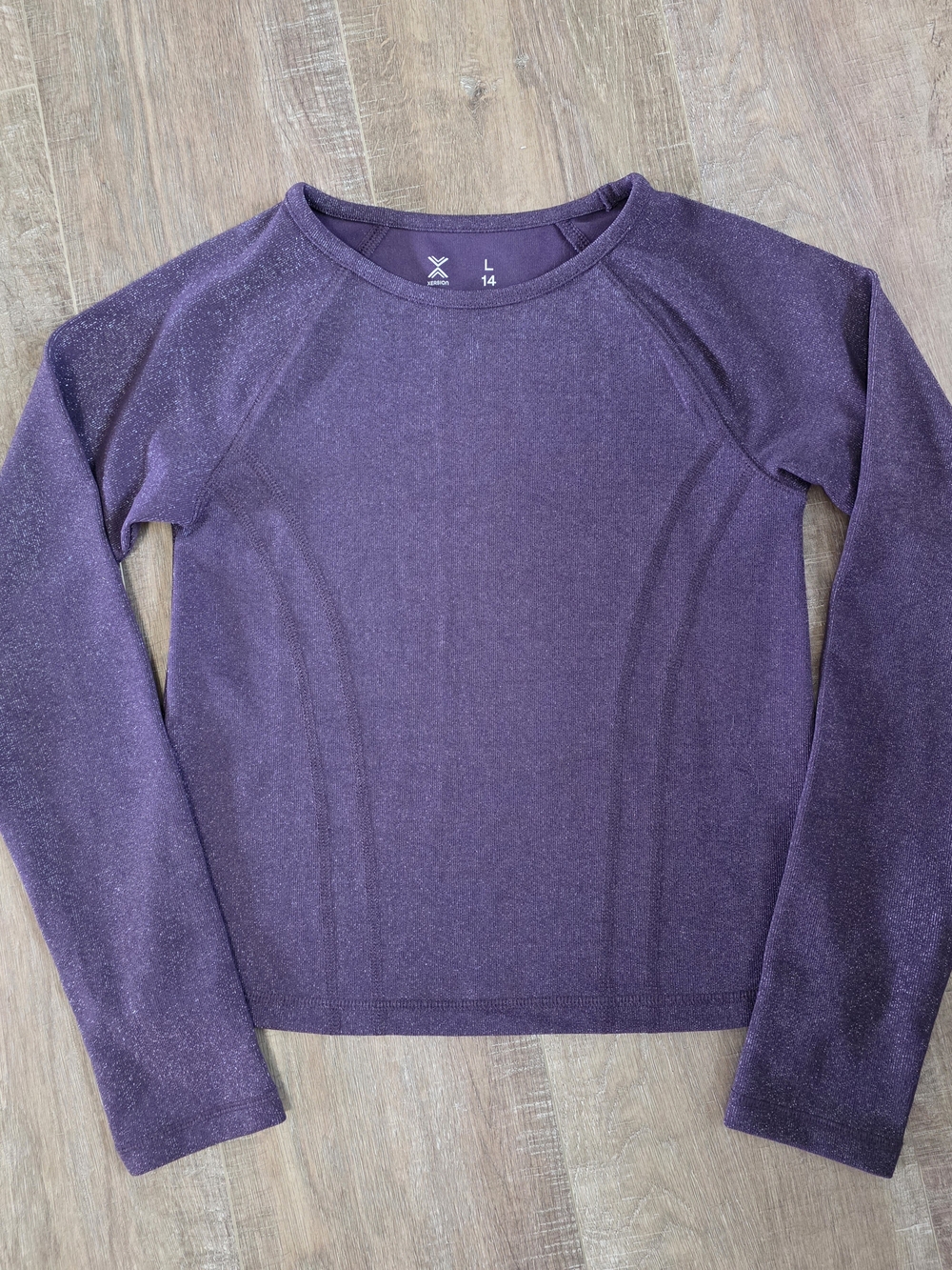 Xersion Long-Sleeve Crew Tee in Plum Sparkle